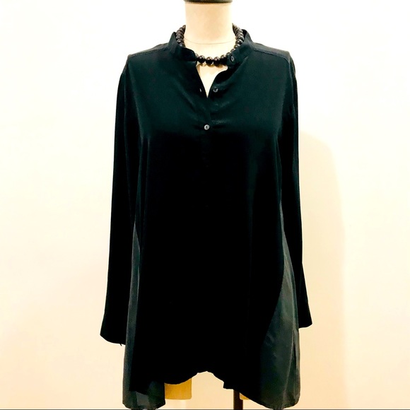 Eileen Fisher Tops - Eileen Fisher black and grey silk button-down shirt. Size XS. NWOT